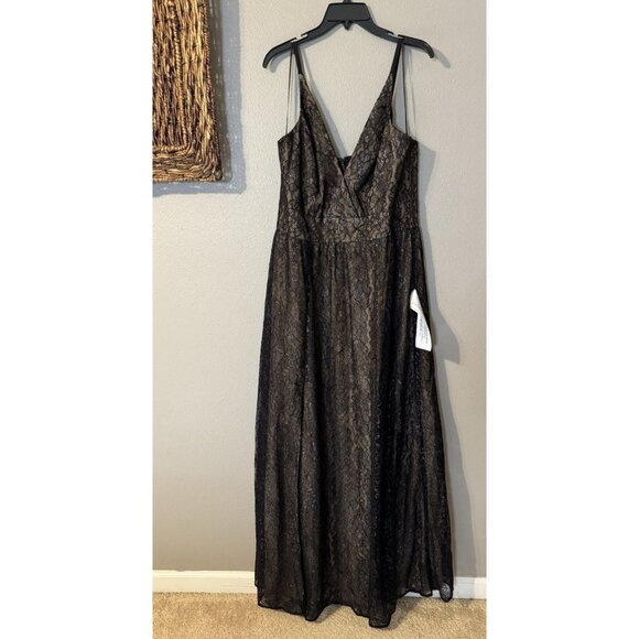 Dress The Population Danae Deep V-Neck Black Lace Gown-Size XXL Maxi NEW - Picture 8 of 10